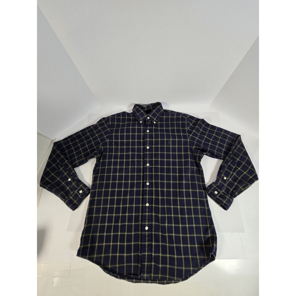 Polo Ralph Lauren Mens M Plaid Button Down Shirt Navy Green Yellow 100% Cotton